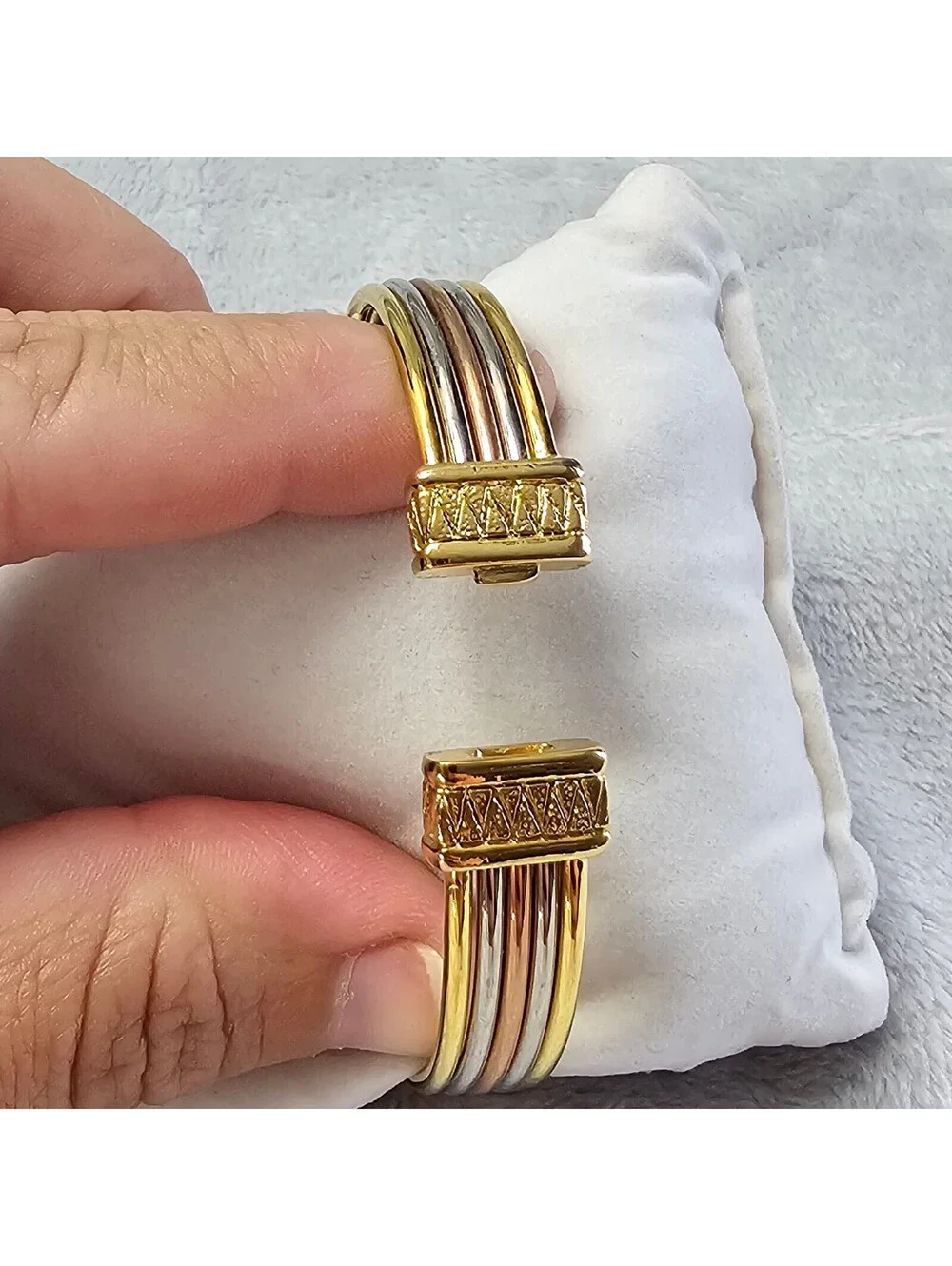 Premier Designs Tri Tone Hinged Cuff Bracelet Gold Silver Rose Gold Multi Wire